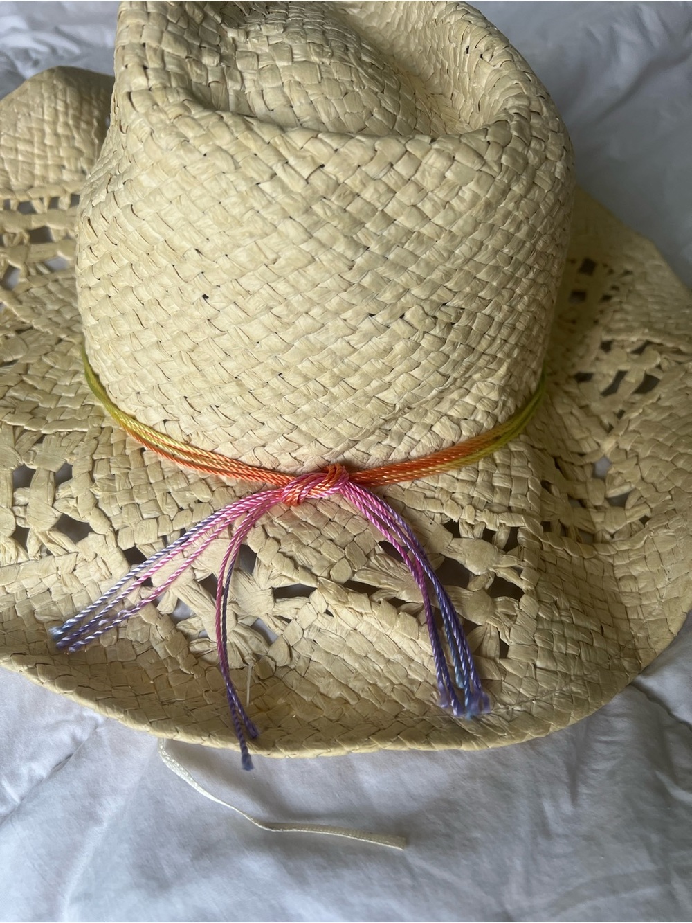 Straw Sun Hat with Rainbow Rope Accent